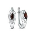 Серьги из серебра с гранатом и фианитами родированные