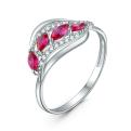 Кольцо из серебра с корундом рубин и фианитами родированное