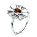 Кольцо из серебра с гранатом и фианитами родированное