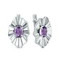 Серьги из серебра с аметистом и фианитами родированные
