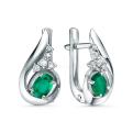Серьги из серебра с зелёным агатом и фианитами родированные