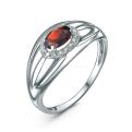 Кольцо из серебра с гранатом и фианитами родированное