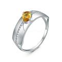 Кольцо из серебра с цитрином и фианитами родированное