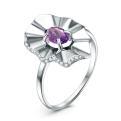 Кольцо из серебра с аметистом и фианитами родированное