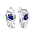 Серьги из серебра с гидротермальным сапфиром и фианитами родированные