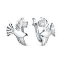 Серьги из серебра с фианитами родированные - Птицы
