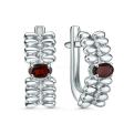 Серьги из серебра с гранатом и фианитами родированные