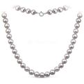 Колье из серебра с бусинами серого речного культивированного жемчуга родированное