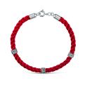 Браслет красный текстильный с подвижными элементами из чернёного серебра - Спаси и сохрани