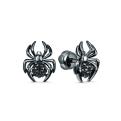 Серьги-пусеты из серебра с чёрной шпинелью и тёмным родированием - Пауки