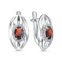 Серьги из серебра с гранатом и фианитами родированные