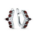 Серьги из серебра с гранатом и фианитами родированные