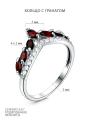 Кольцо из серебра с гранатом и фианитами родированное