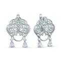 Серьги кокошники из серебра с натуральным горным хрусталём и фианитами родированные