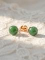 Серьги-пусеты из золочёного серебра с нефритом