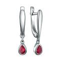 Серьги из серебра с корундом рубиновым родированные