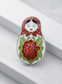 Брошь из серебра с эмалью родированная - Матрёшка