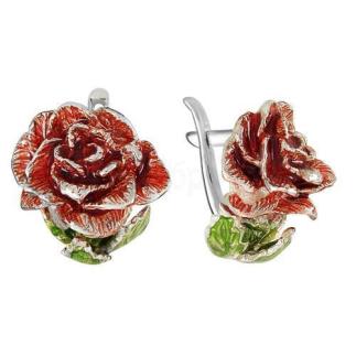 Серьги из серебра с цветной эмалью родированные Розы