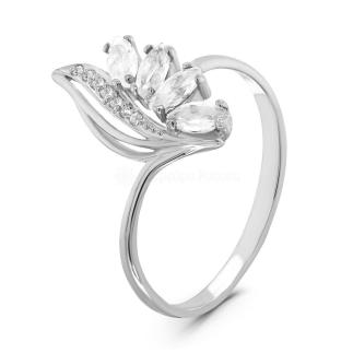 Кольцо из серебра с фианитами родированное