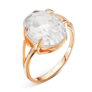 Кольцо из золочёного серебра с пл.кварцем цв.горный хрусталь