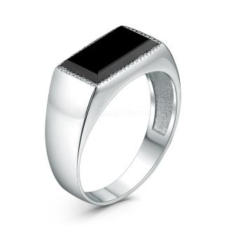 Печатка из серебра с фианитом родированная