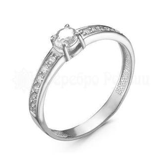 Кольцо из серебра с фианитами родированное