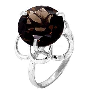 Кольцо из серебра с пл.кварцем цв.раухтопаз родированное