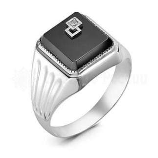 Печатка из серебра с фианитами родированная