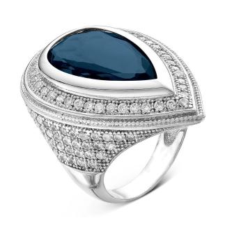 Кольцо из серебра с кварцем и фианитами родированное