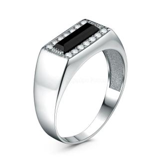 Печатка из серебра с фианитами родированная