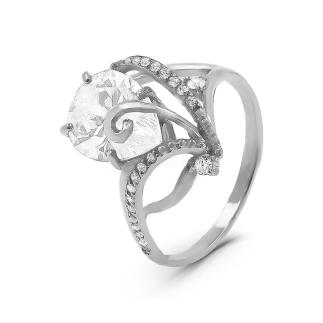 Кольцо из серебра с фианитами родированное