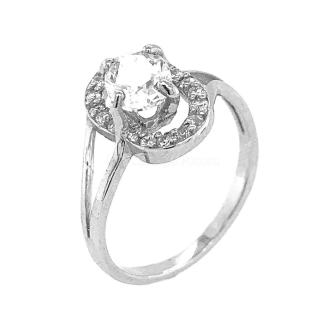 Кольцо из серебра с фианитами родированное