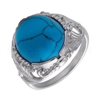 Кольцо из серебра с бирюзой родированное 