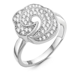 Кольцо из серебра с фианитами родированное