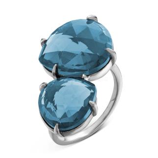 Кольцо из серебра с пл.кварцем цв.сапфир родированное