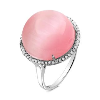 Кольцо из серебра с кварцем кошачий глаз и фианитами родииванное