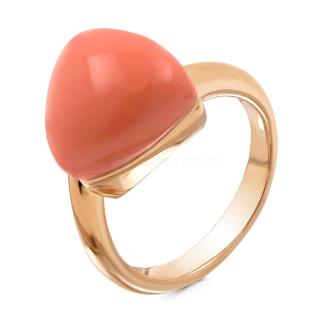 Кольцо из золочёного серебра с имит.кораллом