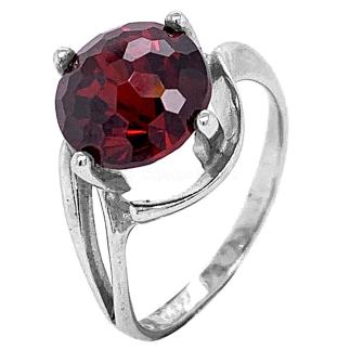 Кольцо из серебра с пл.кварцем цв.гранат родированное