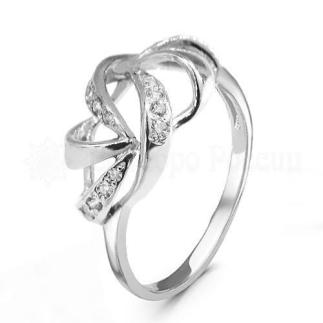 Кольцо из серебра с фианитами родированное