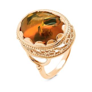 Кольцо из золочёного серебра с янтарём 