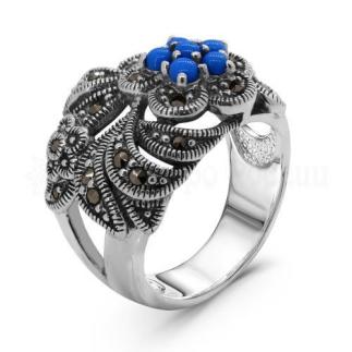 Кольцо из серебра с марказитами и чернением