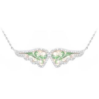 Колье из родированного серебра с эмалью и фианитами