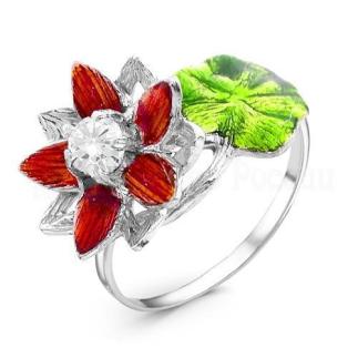 Кольцо из серебра с эмалью и фианитом родированное