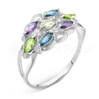 Кольцо из серебра с кварцем и фианитами родированное