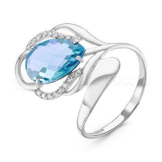 Кольцо из серебра с кварцем и фианитами родированное