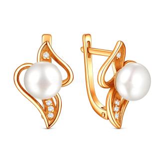 Серьги из золочёного серебра с культивированным жемчугом и фианитами