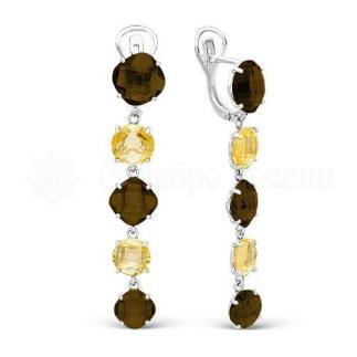 Серьги из серебра с кварцем родированные