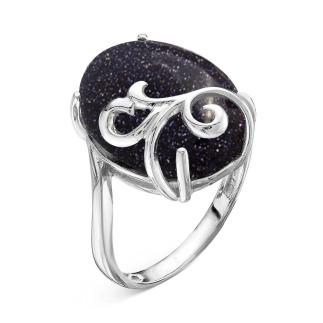 Кольцо из серебра с рек.авантюрином родированное