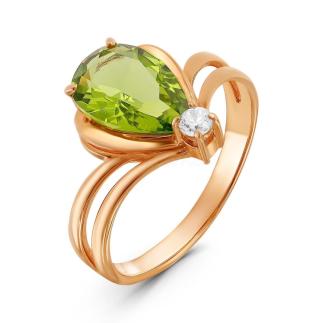 Кольцо из золочёного серебра с кварцем и фианитами