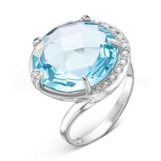 Кольцо из серебра с топазом и фианитами родированное